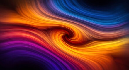 Fototapeta premium Abstract Swirling Vortex: Vibrant hues of orange, purple, and blue intertwine in a dynamic, swirling vortex, creating a mesmerizing abstract artwork. The colors blend and contrast.