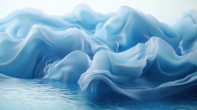 Light blue fabric with waves and ripples, smooth and silky texture, serene scene, fabric and water harmony