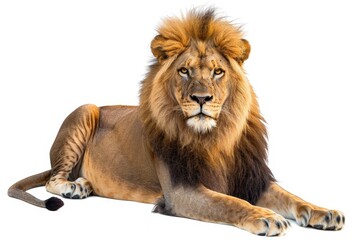 Premium Quality Visual of Male Adult Lion Lying Down Panthera Leo Isolated on White