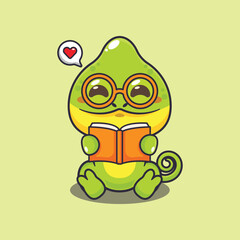 Chameleon reading a book cartoon vector illustration © Artprodite