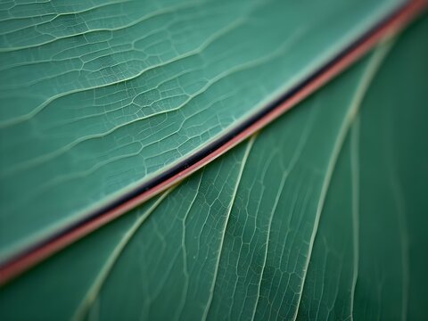 A close-up of the veins on an umbrella leaf, capturing their intricate patterns and textures
