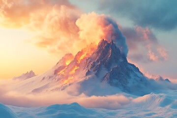 Fototapeta premium Volcanic Mountain In Eruption