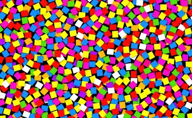 A whimsical scene with colorful confetti raining down from a vibrant sky over a field of flowers, creating a joyful and celebratory atmosphere.