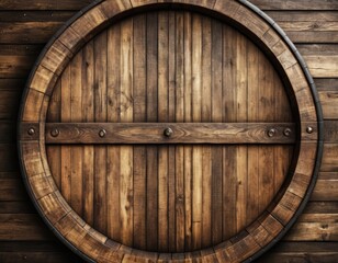 Fototapeta premium Rustic Wooden Barrel End Background: Dark Brown Wood Texture with Circular Grain Pattern