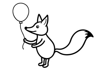 Playful Cartoon Fox Holding a Balloon - Line Art Illustration