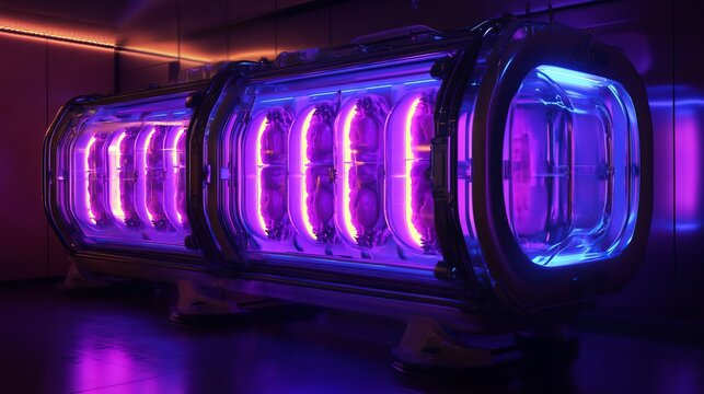 High-tech artificial organ transport system with glowing containment chambers