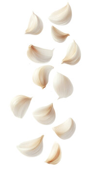 Fresh garlic cloves falling isolated on transparent background