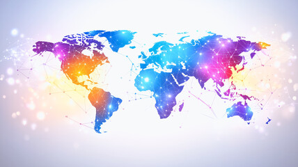 Fototapeta premium Global Connectivity: A vibrant and luminous world map pulsates with energy, symbolizing the interconnectedness of our planet and the boundless possibilities of globalization. 