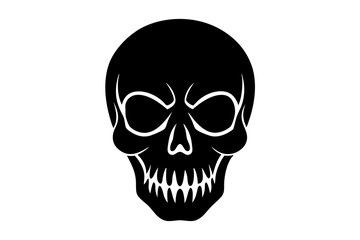 skull black silhouette vector, Simple silhouette Design vector icon with white background. Horror, Halloween image.