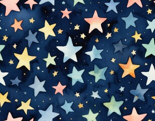 Whimsical Watercolor Stars Seamless Pattern: Pastel Night Sky Background
