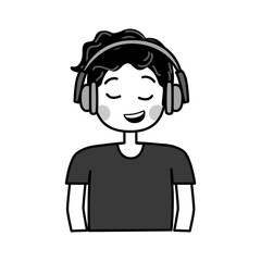 Mminimalist, grayscale illustration of a listening music