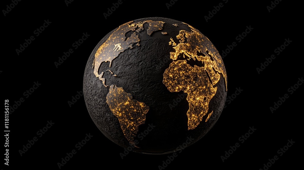 Wall mural a darkened globe with illuminated continents glowing softly under a starry sky symbolizing earth hou