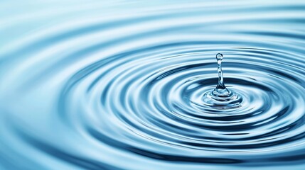 A crystal-clear droplet of water falling into a ripple on a serene blue background, symbolizing the importance of conservation for World Water Day 