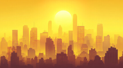 A golden yellow city skyline during sunset, creating a sense of hope and opportunity.
