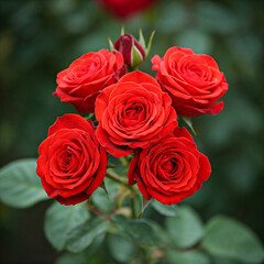 Obraz premium red rose in garden. red roses in their natural habitat, in full bloom at close range, elegant, intimate, romantic, delicate. valentine mockup.