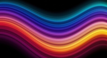 Rainbow Waves Abstract: An abstract artwork featuring vibrant, colorful waves in a rainbow spectrum, flowing smoothly against a black background, creating a mesmerizing and hypnotic effect.