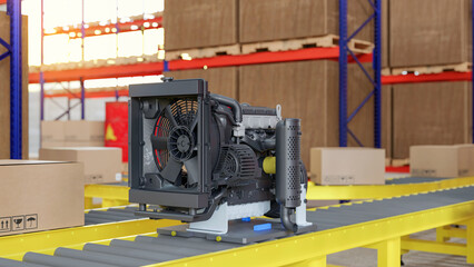 An engine on supply conveyor in automotive plant