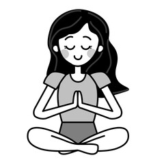 Mminimalist, grayscale illustration of a person meditating in a seated, cross-legged position