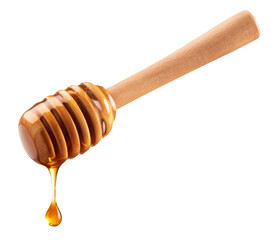 High-Quality PNG wooden honey dipper with honey dripping on white background