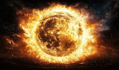 Fototapeta premium Burning Earth in space, global warming, climate change, apocalypse concept.