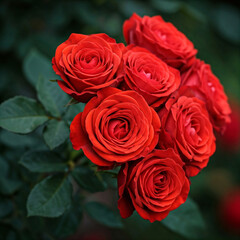 red rose in garden. red roses in their natural habitat, in full bloom at close range, elegant, intimate, romantic, delicate. valentine mockup.