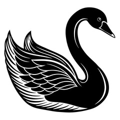 swan black silhouette vector, Simple silhouette Design vector icon with white background.
