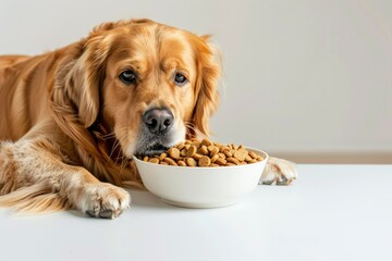 Vibrant Color Picture of Dog Food in Bowl, Isolated on White