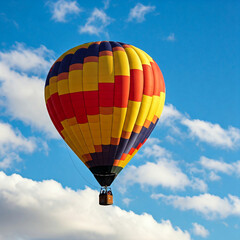 Fototapeta premium colorful hot air balloon in the blue sky. Colorful hot air balloon flying on sky. travel and air transportation concept - balloon carnival.