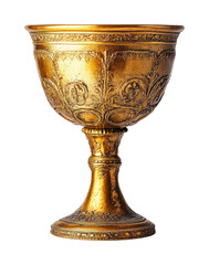 Antique golden chalice displayed in rustic setting high fidelity product vintage warm atmosphere isolated on transparent background png