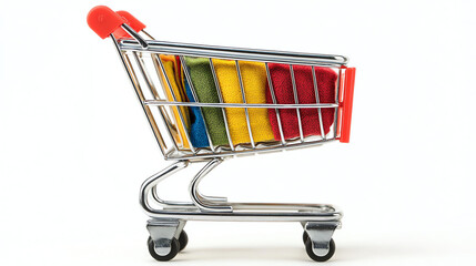 Shopping cart with colorful books. Perfect for educational commerce and knowledge acquisition concepts