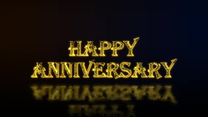 Happy anniversary golden text with particles luxury animation, gold text animation with reflection