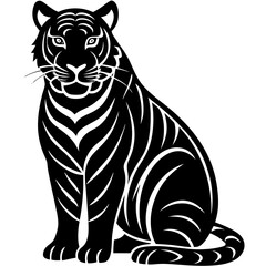 tiger black silhouette vector, Simple silhouette Design vector icon with white background.