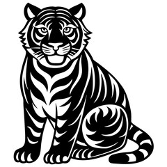 Obraz premium tiger black silhouette vector, Simple silhouette Design vector icon with white background.