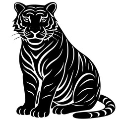 tiger black silhouette vector, Simple silhouette Design vector icon with white background.