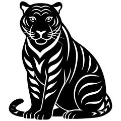 tiger black silhouette vector, Simple silhouette Design vector icon with white background.