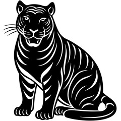 tiger black silhouette vector, Simple silhouette Design vector icon with white background.