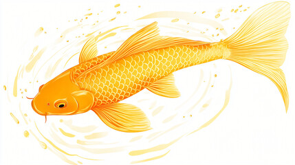 A golden yellow koi fish swimming through water, representing peace and good fortune.