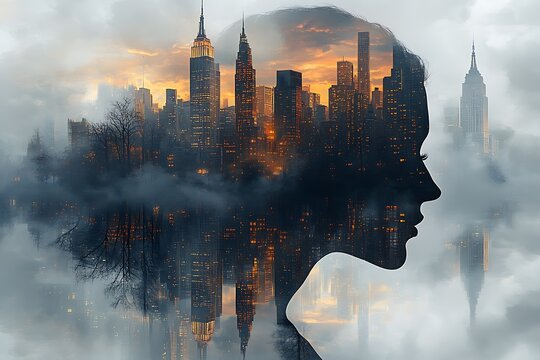 A Woman Silhouette With Cityscape Inside Her Head