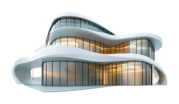 Innovative futuristic smart building design urban cityscape architectural visualization modern environment aerial view high-tech concept isolated on transparent background png