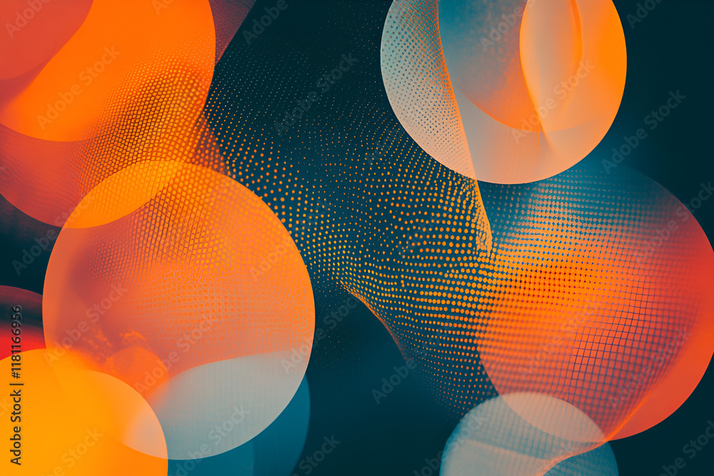 Canvas Prints abstract orange and teal bokeh: layered translucent circles in vibrant orange and teal hues create a