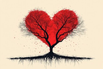 Romantic Heart Tree Illustration on Soft Background Celebrating Love with a Beautiful Red Design Perfect for Valentine's Day and Heartfelt Occasions