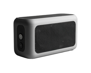 Obraz premium High fidelity matte gray compact minimalist speaker modern home tech product stylish environment close-up view audio innovation isolated on transparent background png