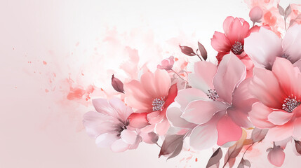 Amazing pink sakura tree in bloom in spring in sunny day Colored pencil border with peonies on white background. Floral vintage arrangement. Hand drawn botanical illustration for greeting cards, wedd
