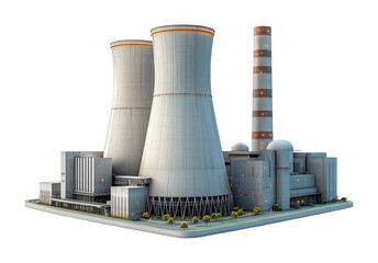 Nuclear power plant on industrial structure high fidelity clean energy concept isolated on transparent background png
