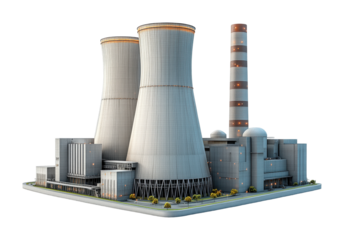 Nuclear power plant on industrial structure high fidelity clean energy concept isolated on transparent background png