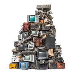 A pile of old computers and electronic devices isolated 