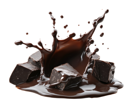 Chocolate splash action kitchen food high fidelity abstract dynamic motion isolated on transparent background png