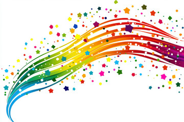 Colorful rainbow wave with vibrant stars and dots creating joyful scene