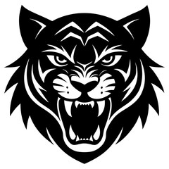 tiger head black silhouette vector, Simple silhouette Design vector icon with white background.