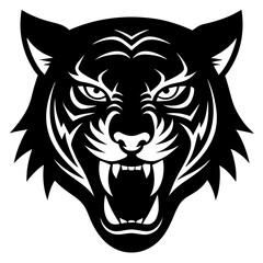 Obraz premium tiger head black silhouette vector, Simple silhouette Design vector icon with white background.